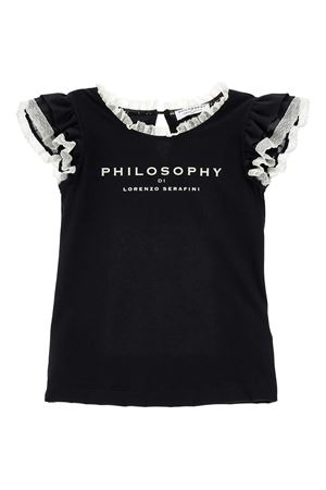Black cotton ruffled T-shirt PHILOSOPHY KIDS | I1G60072010050